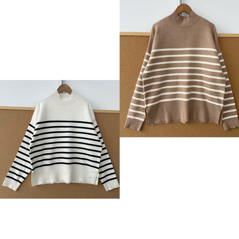 西4-51特好！厚实！撞色条纹长袖针织上衣休闲内搭慵懒风Y25-11
