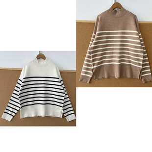 针织上衣休闲内搭慵懒风Y25 西4 撞色条纹长袖 厚实 51特好
