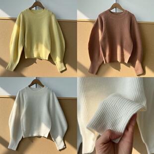 G1-161韩系圆领极简显白气质温柔风软糯舒适灯笼袖针织毛衣Z26-1