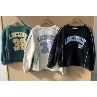 儿童小V领复古数字高街风侧边条纹套头卫衣H26 20质感很好