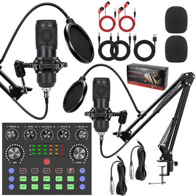 跨境BM800电容麦双麦克风英文声卡设备直播全套手机电脑录音网红