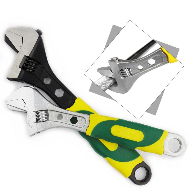 胜达 多功能塑柄活扳手 管子钳+活口扳手+梅花扳手3合1活络扳手