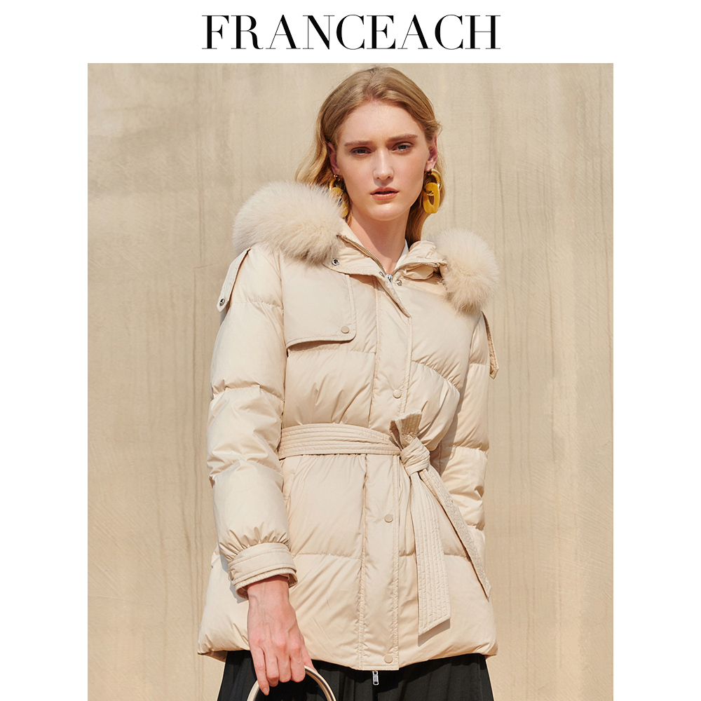 新款狐狸毛领白鸭绒羽绒服女短款