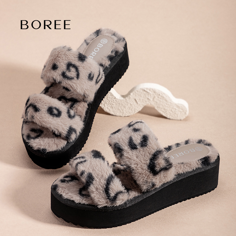 宝人毛毛拖鞋女外穿松糕厚底增高时尚保暖居家棉拖2025新款秋冬季