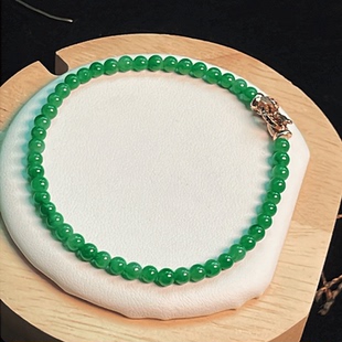 天然辣绿翡翠小米珠手链手串串男女款缅甸a货阳绿圆珠绿珠3.5mm