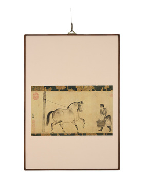 虫二书画中式手工装裱黑胡桃圆角画框《饮马图》古画复刻书房挂画