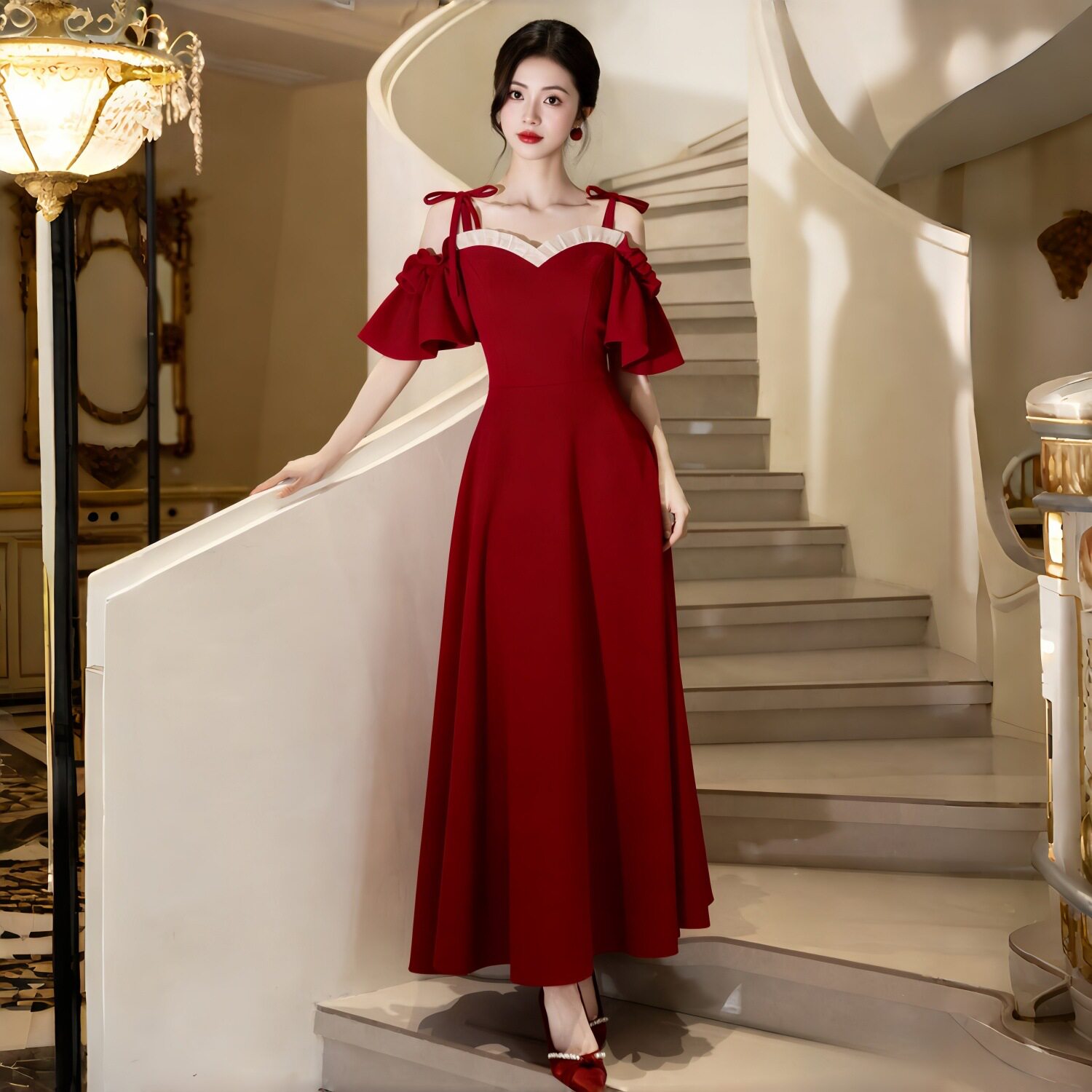吊带敬酒服平时可穿新娘结婚礼服女显瘦红色订婚连衣裙女气质高贵