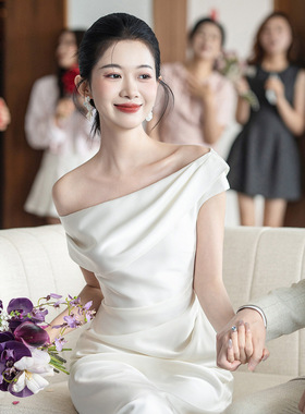 法式轻婚纱一字肩订婚礼服2026新款高级感轻礼服领证登记小白裙女