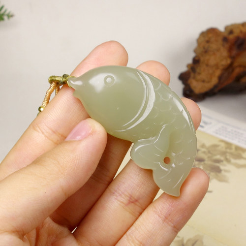【天石玉器】和田玉年年有余玉鱼挂件吊坠27.243g
