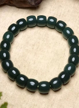 和田玉青玉手链 和田玉老型珠手串 37.65克