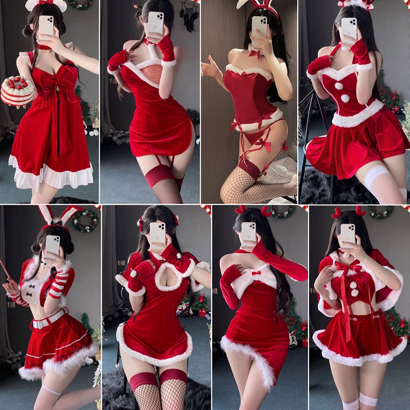 二次元恶魔圣诞节性感兔女郎新年绑带抹胸短裙角色扮演主播制服装