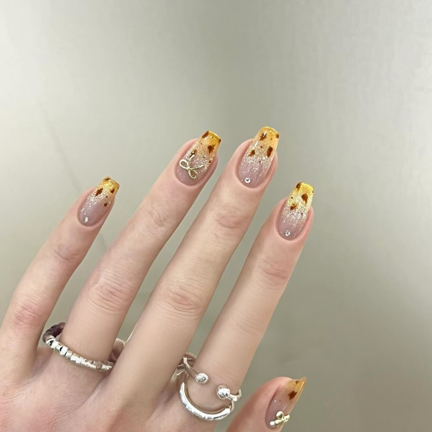 金色豹纹穿戴甲女法式渐变猫眼美甲贴片高级感指甲甲片