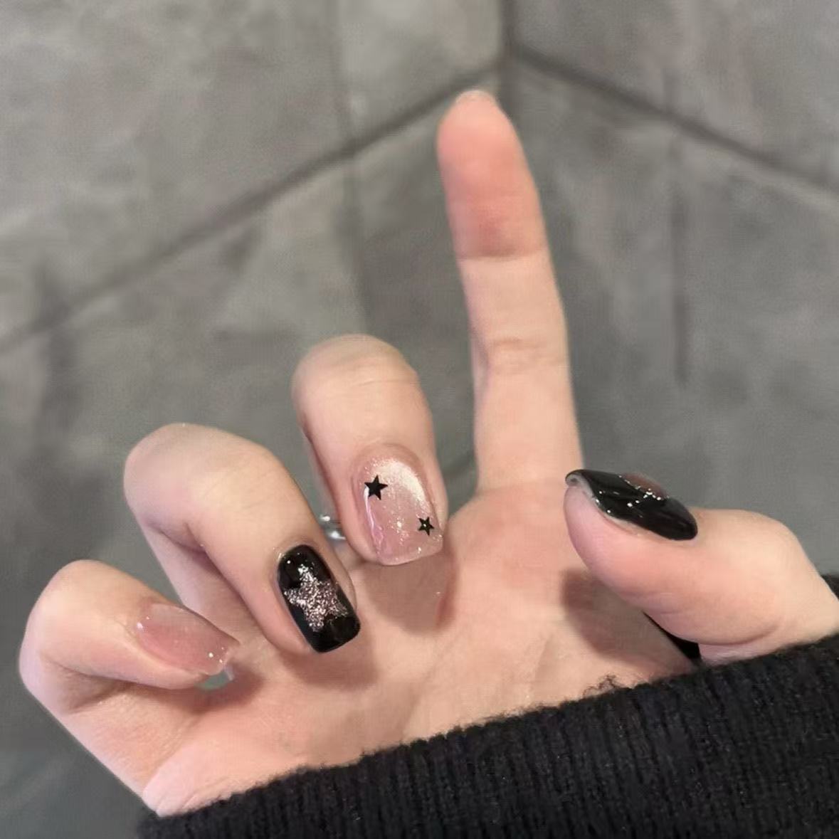 星星甜酷穿戴玻璃珠高级ins美甲显白猫眼爆款指甲短款