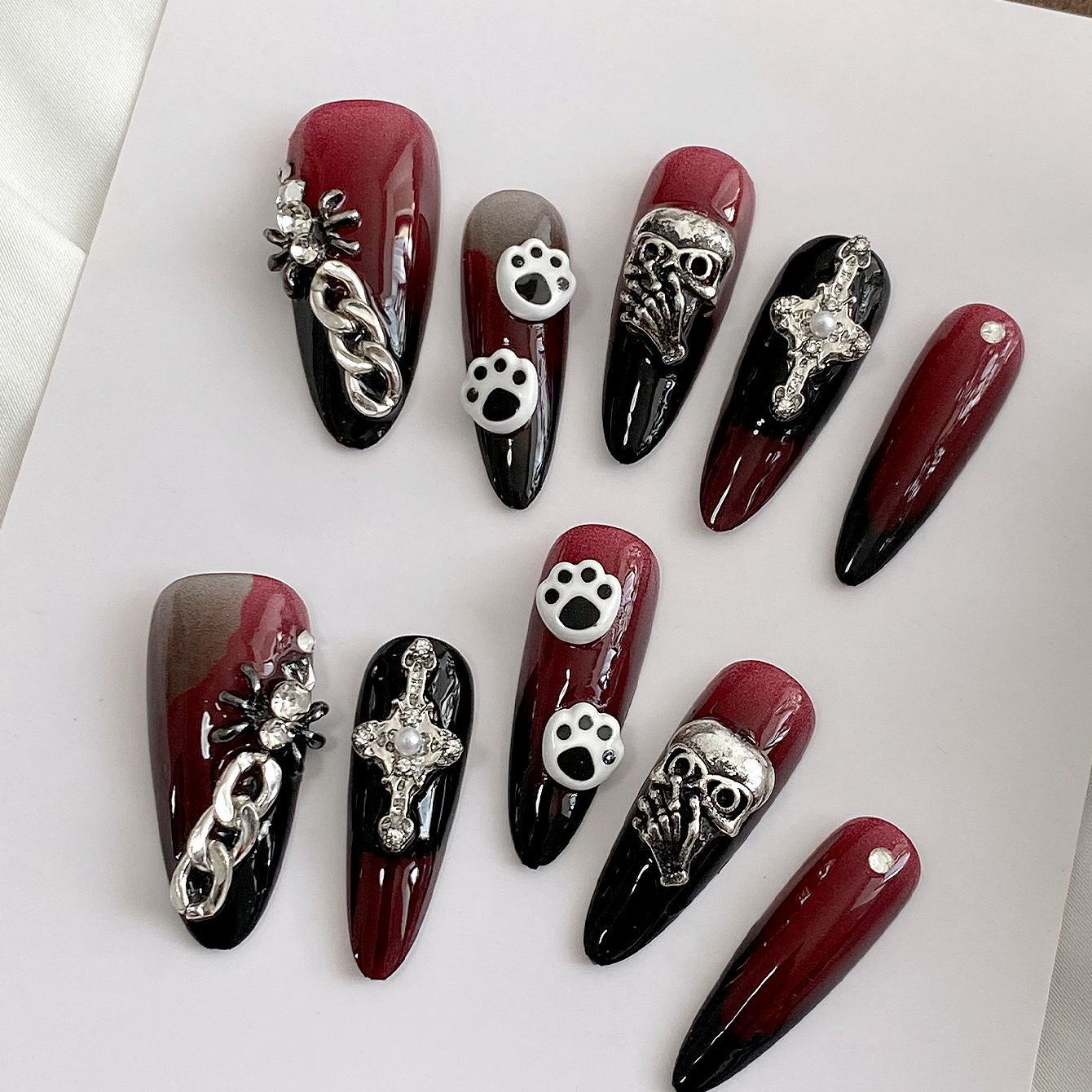 美甲暗黑欧美穿戴甲朋克辣妹蜘蛛金属可拆卸高级哥特风