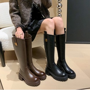 真皮加肥女鞋加宽加大筒围长筒靴粗腿胖mm骑士靴大码斜口高筒靴子