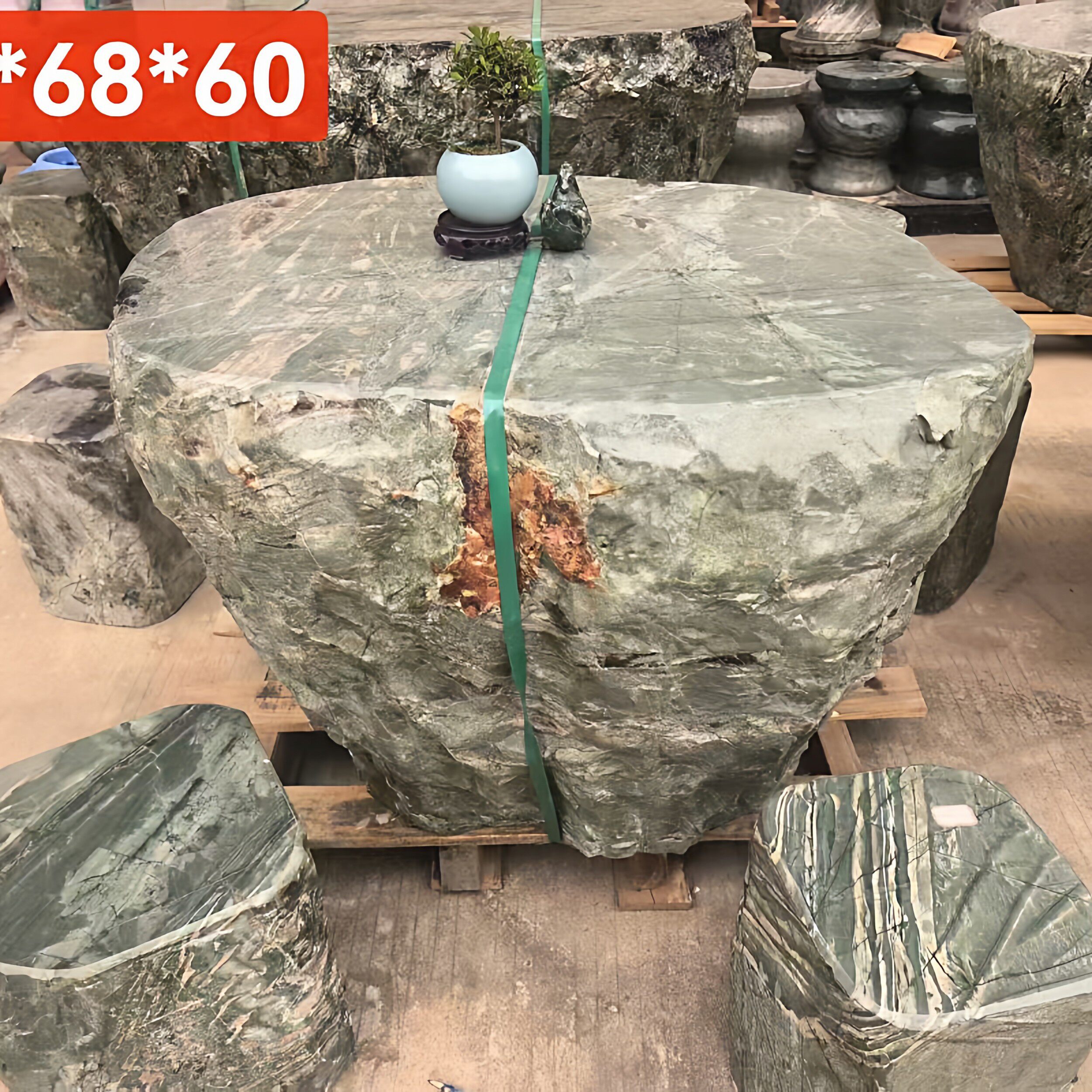 天然九龙壁原石雕刻户外庭院花园石桌石凳酒店别墅石凳子天然石材