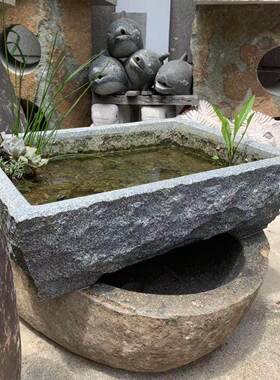 户外庭院花园别墅装饰石槽石头盆景盆一体青石自然石兰花盆水培盆
