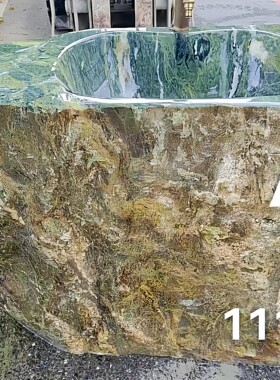 天然端砚石头洗手池洗手盆绿端洗手台户外原石一体成型精雕水槽