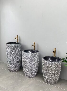 大理石材洗手台盆一体庭院水池石头立柱盆幼儿园脸盆花园儿童水槽