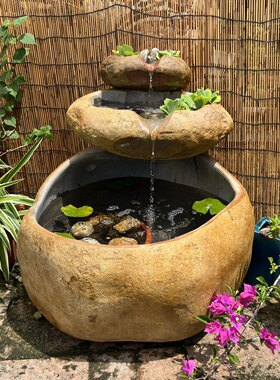 惠安户外石头鱼缸鱼池流水摆件落地室外庭院花园田园阳台水景喷泉