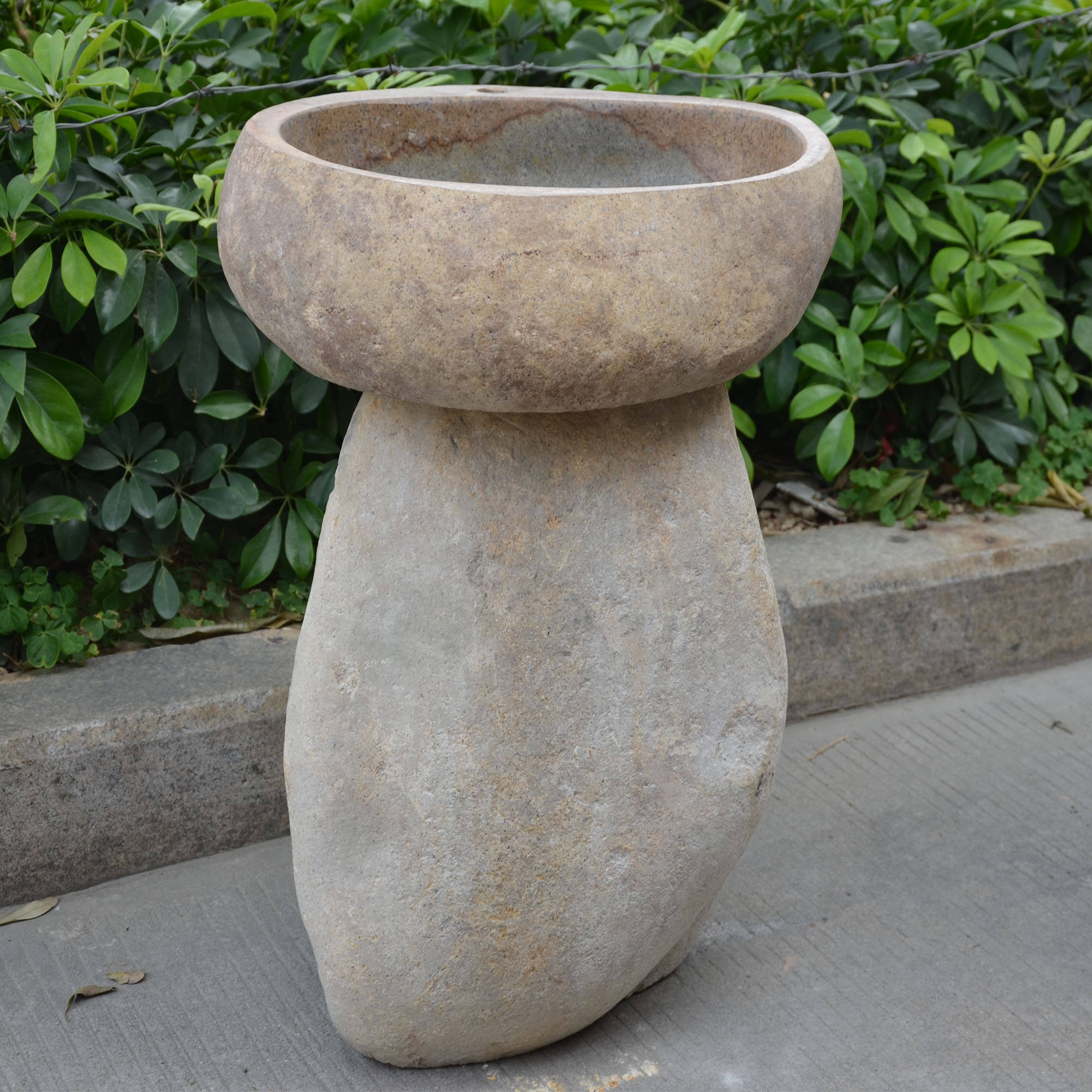 新款鹅卵石洗手盆洗脸盆分体式立柱盆庭院别墅幼儿园艺术复古洗手