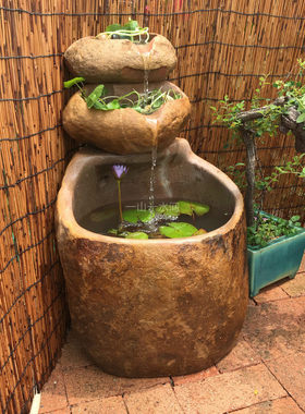 惠安户外石头鱼缸鱼池流水养鱼摆件落地庭院田园水景招财阳台水池