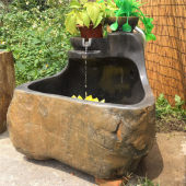 惠安广东肇庆端砚石材鱼缸石雕一体养鱼水槽复古做旧中式 流水石槽