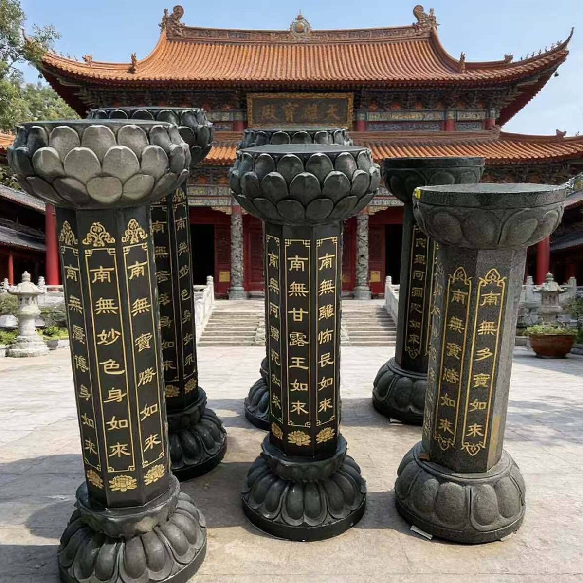 惠安中式传统石雕莲花柱佛像底座雕刻工艺品宗教建筑装饰柱布施台