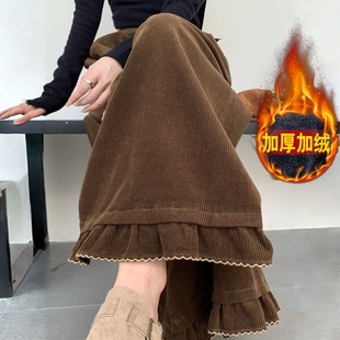 松紧腰直筒裤 飞小源大码 女秋冬新款 300斤灯芯绒阔腿裤 子 胖mm2