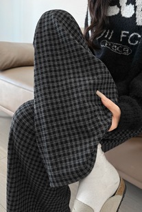 女秋冬加绒休闲直筒拖地裤 300斤复古格子裤 子 胖mm2 飞小源大码