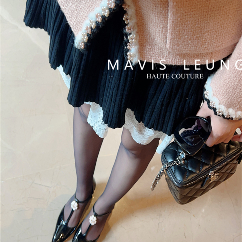 MAVIS LEUNG 优雅小女人 旋转精灵蕾丝边拼接不再单调打底半身裙