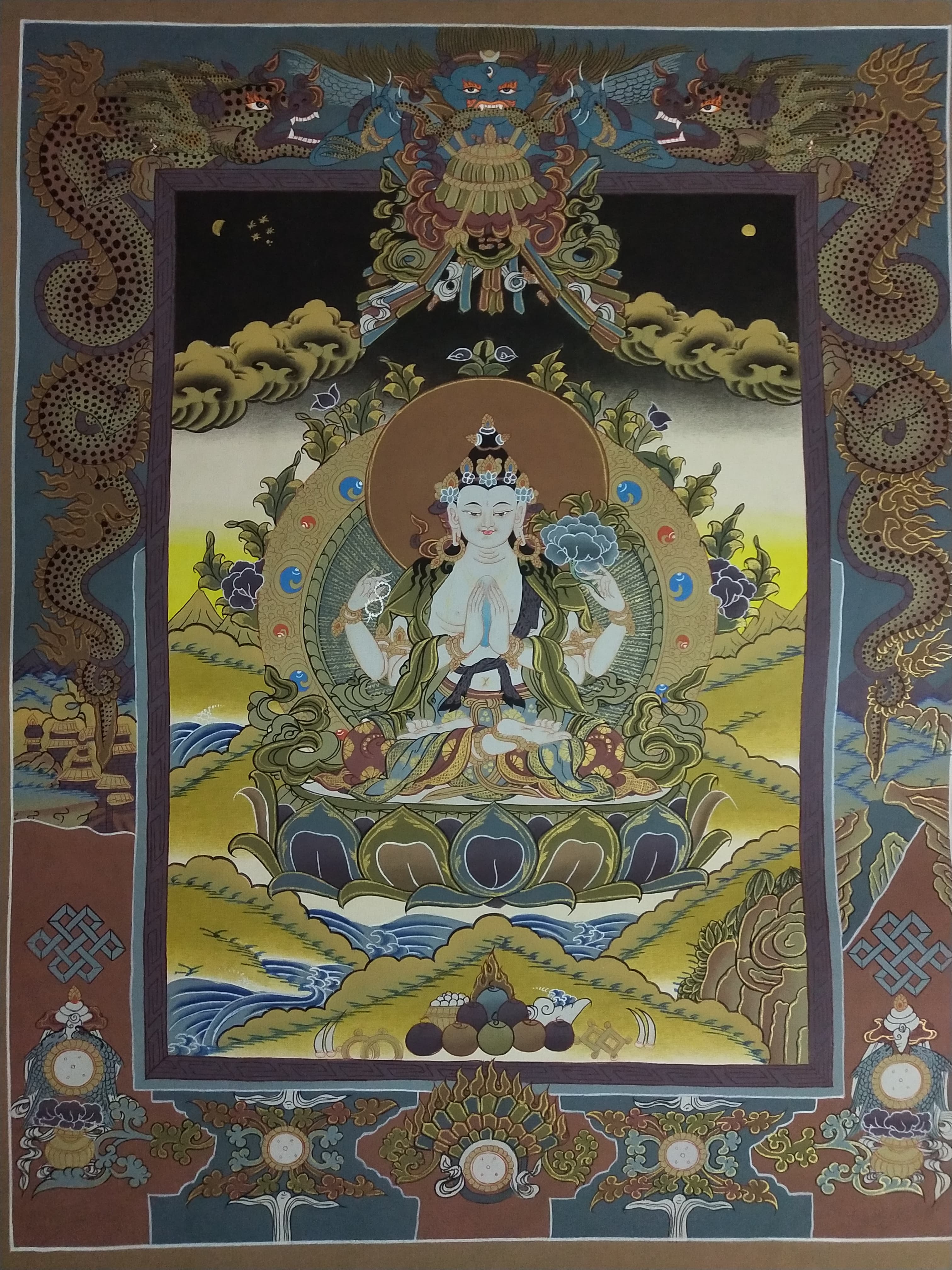 精品 尼泊尔手工 四臂观音唐卡