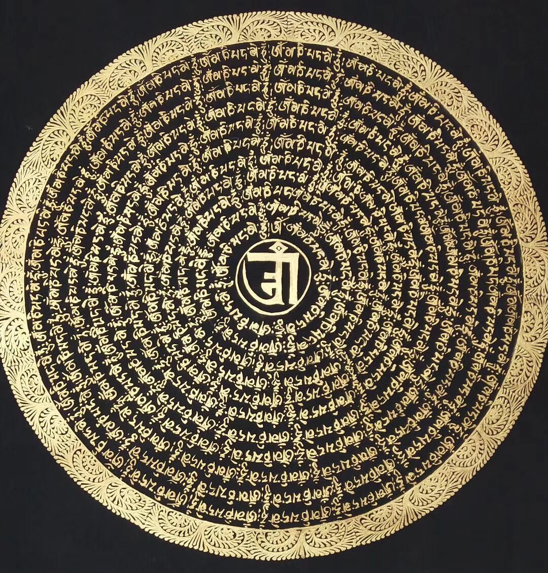 黑金唐卡 六字大明咒 唐卡咒轮