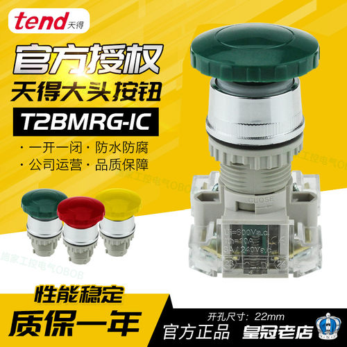 台湾天得22MM蘑菇大头按钮开关复位T2BMRG-1C 绿 T2BMRR 红 T2BMR - 封面