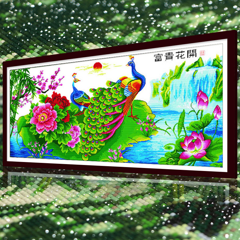 孔雀2026新款5D水晶钻石画满钻点钻十字绣客厅大气砖石秀花开富贵
