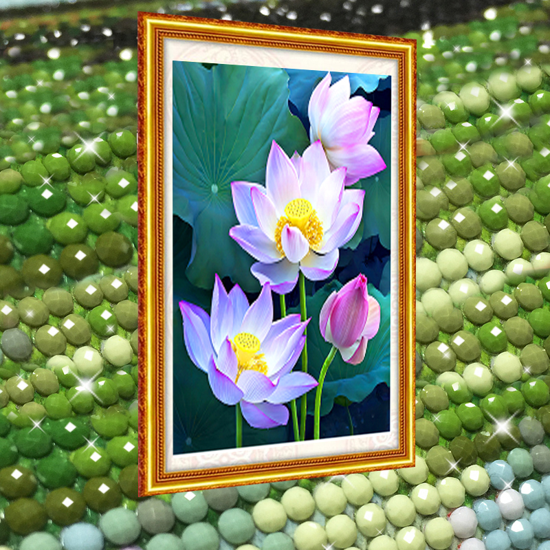 钻石画满钻荷花2023新款粘钻SNA