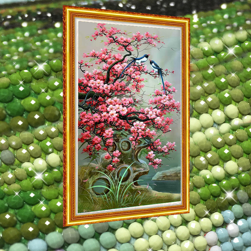 梅花图喜鹊2024新款钻石画满钻点钻贴钻十字绣客厅玄关竖版砖石秀