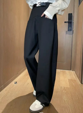 2025新款口袋设计中高腰显瘦阔腿裤女休闲西装雅痞裤宽松百搭
