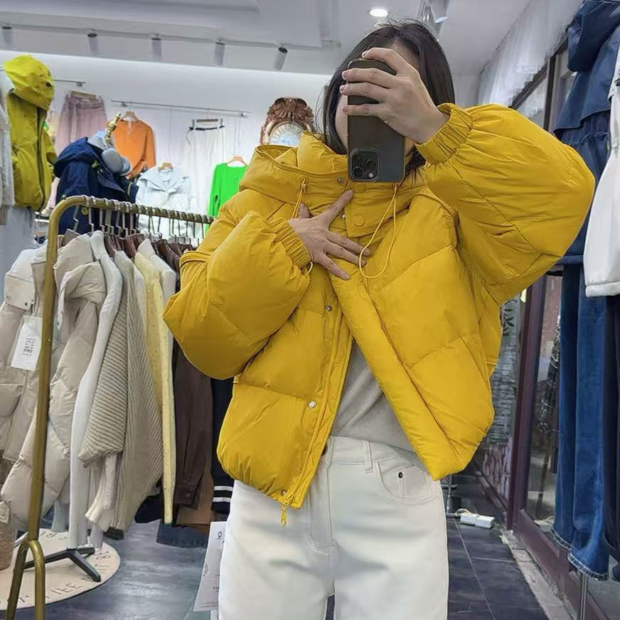 冬季新品连帽加厚保暖短款小个子拉链设计羽绒服棉衣女棉服减龄潮
