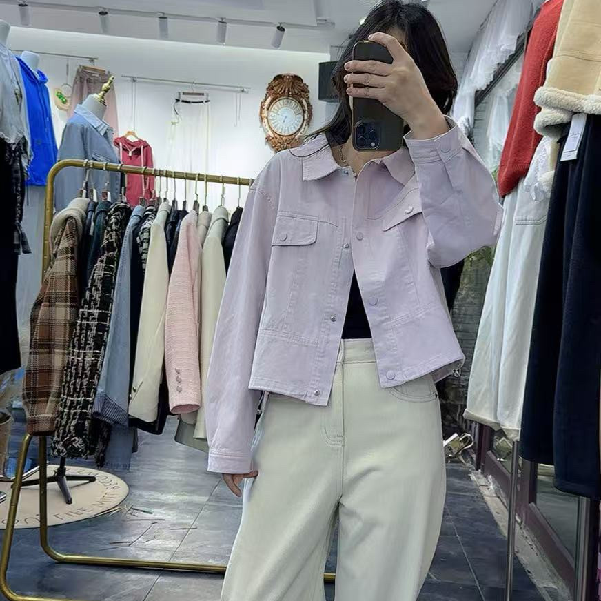 春款简约净版翻领纯色小清新彩色初恋风牛仔外套上衣女减龄2026潮