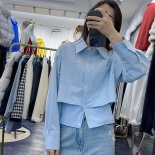 春季新品小清新拼接减龄青春显瘦长袖衬衫衬衣外搭上衣女通勤洋气
