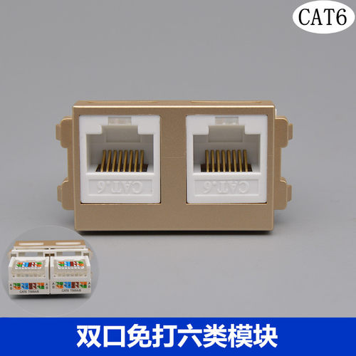 128型香槟色CAT6千兆双口网络模块八芯网口模块 一位2个网线模块 - 封面