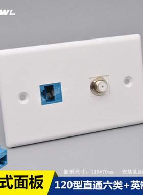 美式120型直通六类网络带F头同轴电视面板千兆网线口插座keystone