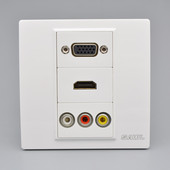 4K高清HDMI三孔莲花头音视频VGA插座86型墙壁暗装 多媒体墙壁面板