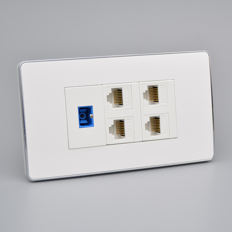 120型四网络SC光纤插座4个RJ45超五类电脑网线口单口光钎墙插面板