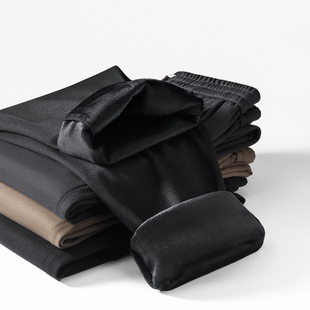 加绒加厚直筒休闲裤男冬季保暖抽绳腰系绳长裤黑色百搭磨毛裤子潮