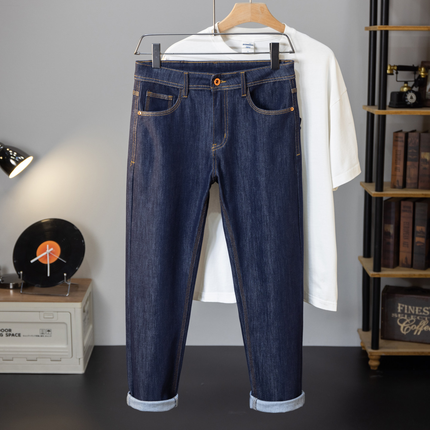 原牛赤耳丹宁牛仔裤男原色潮流男装夏季薄款百搭宽松小直筒男裤子