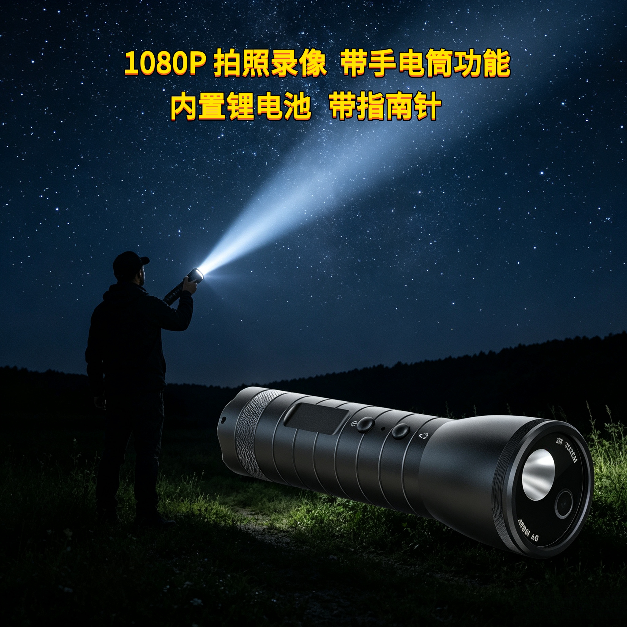强光手电筒摄像机高清运动相机防水户外单车骑行记录仪夜视照明灯