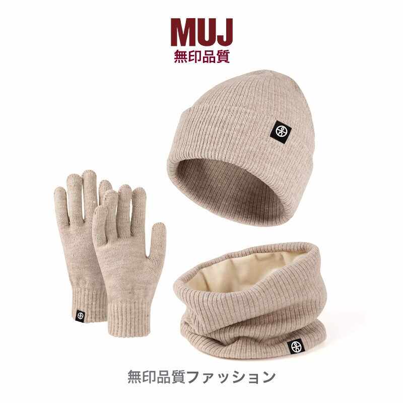 무인쇄 MUJ 알파카 겨울 따뜻한 모직모자 넥스카프 장갑 3종세트 방한 니트모자 3종세트