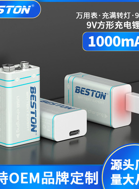 beston佰仕通 9V恒压万用表type-c方形1000mah充电电池充满转绿灯